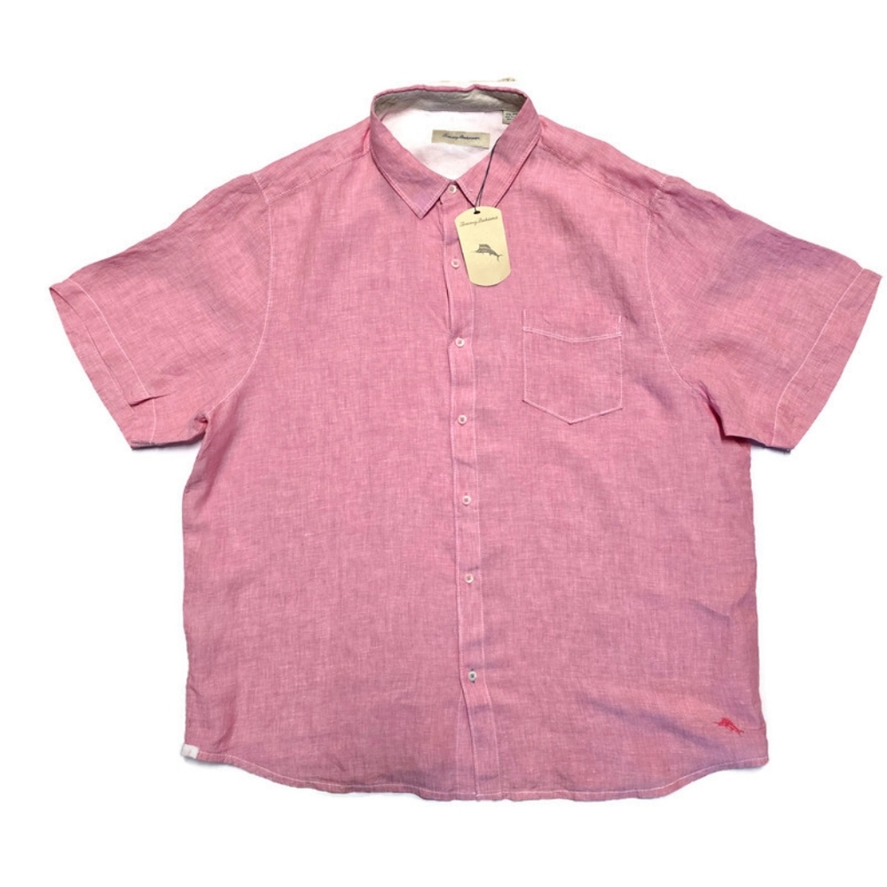 Tommy Bahama Pink Linen Paradise Breezer Short Sleeve Woven Shirt Size XL